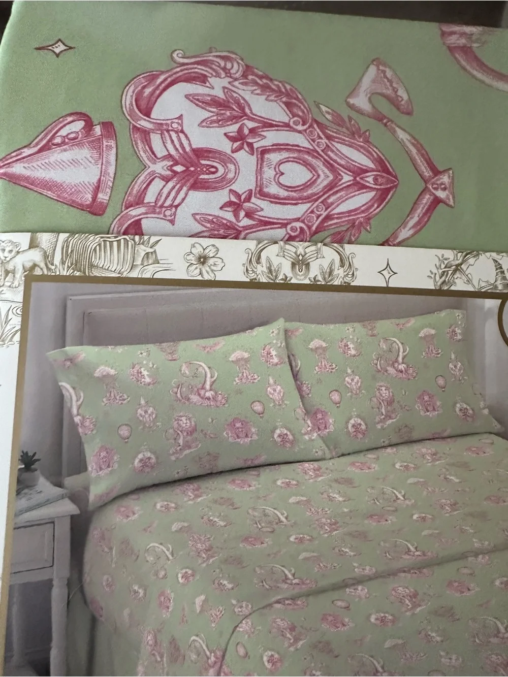 Wicked Queen Sheet Set in Sage Green with Pink Floral